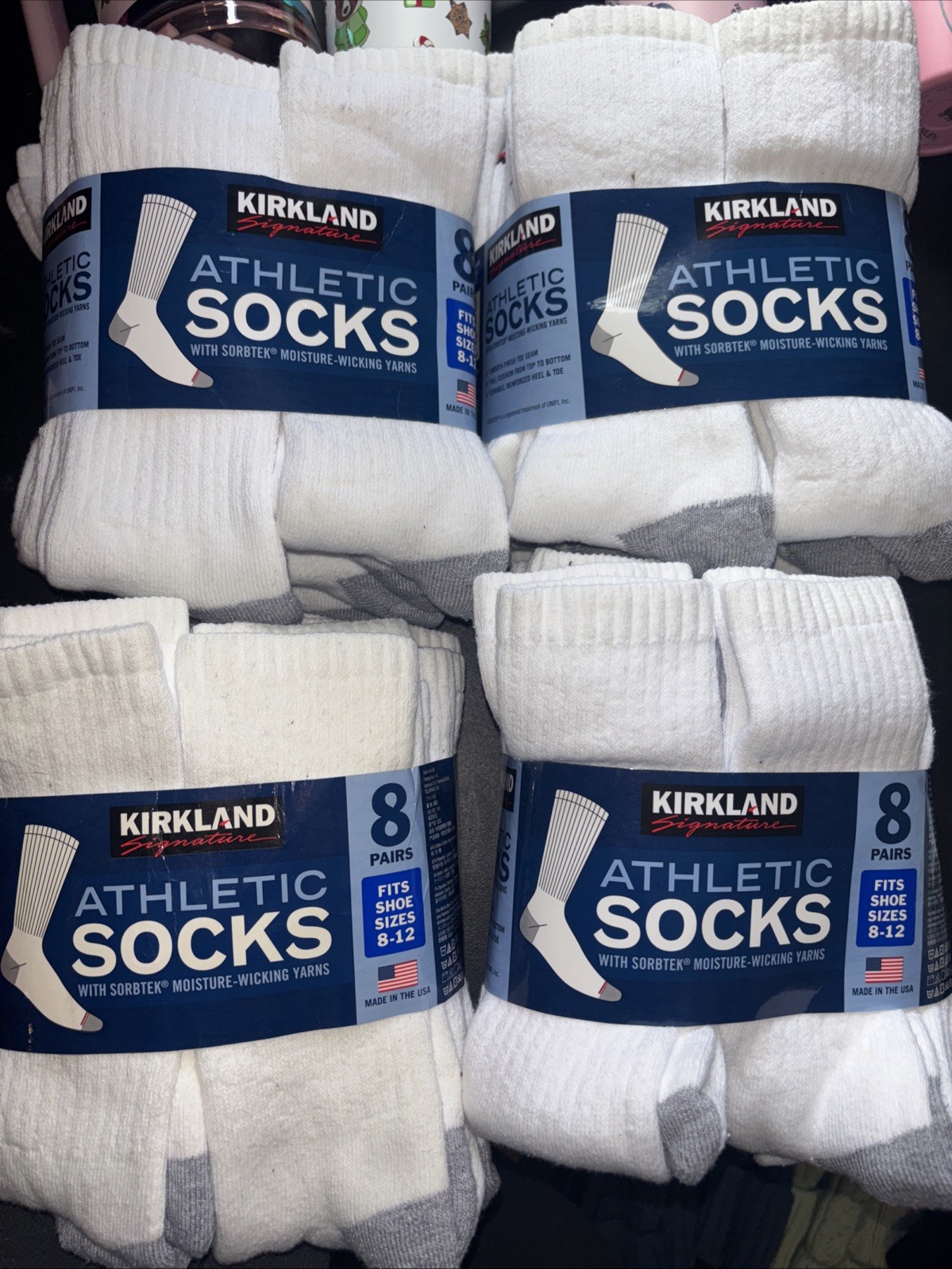 Kirkland Signature Men’s Athletic Sock 8 Pair White Color - Made in USA - NEW!!