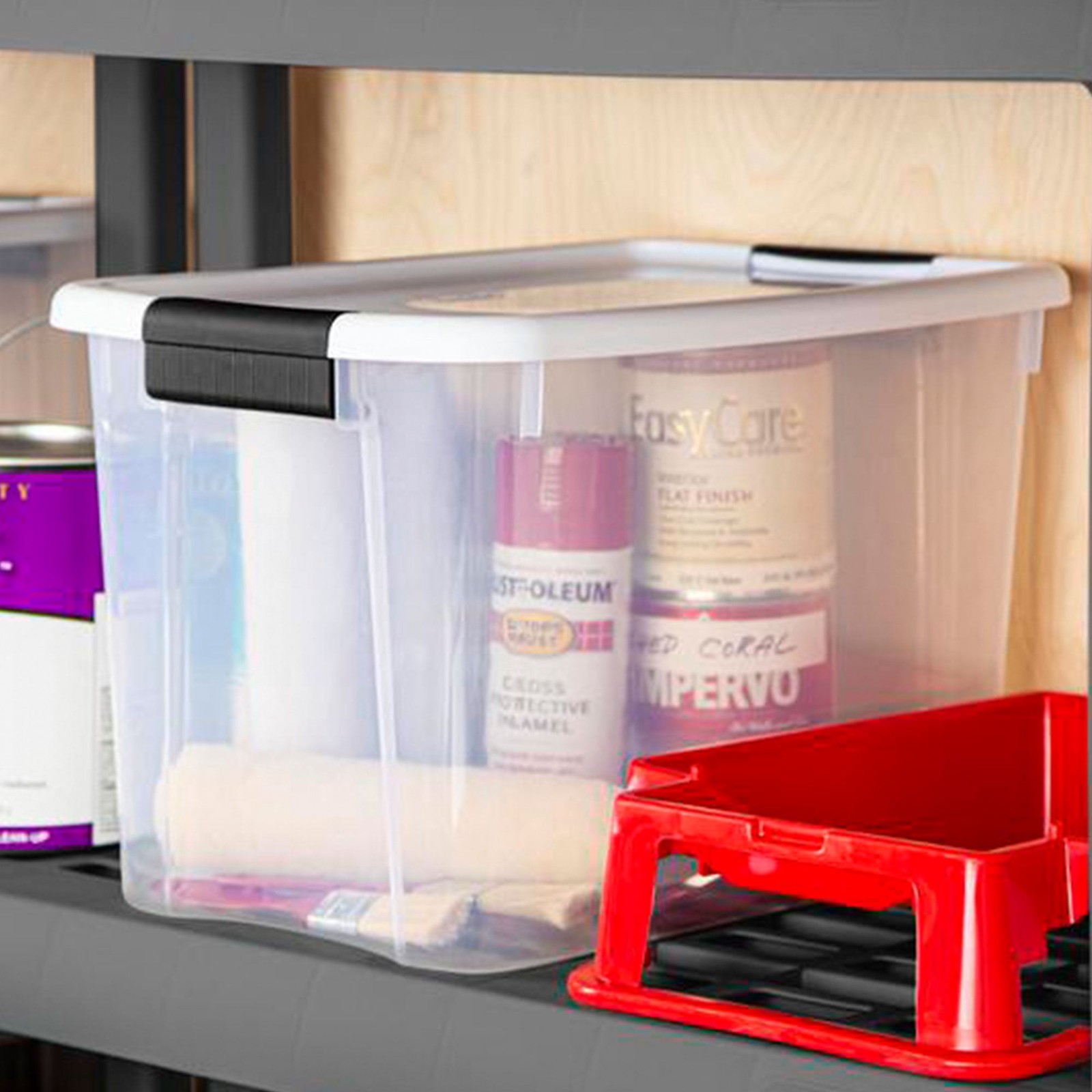30 Qt Clear Plastic Stackable Storage Bin w/ Latch Lid, White (6 Pack)