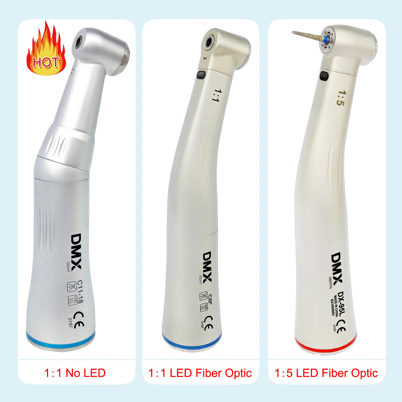 Dental 1:5/1:1 Low Slow Speed Handpiece Push Button LED Contra Angle DMXDENT