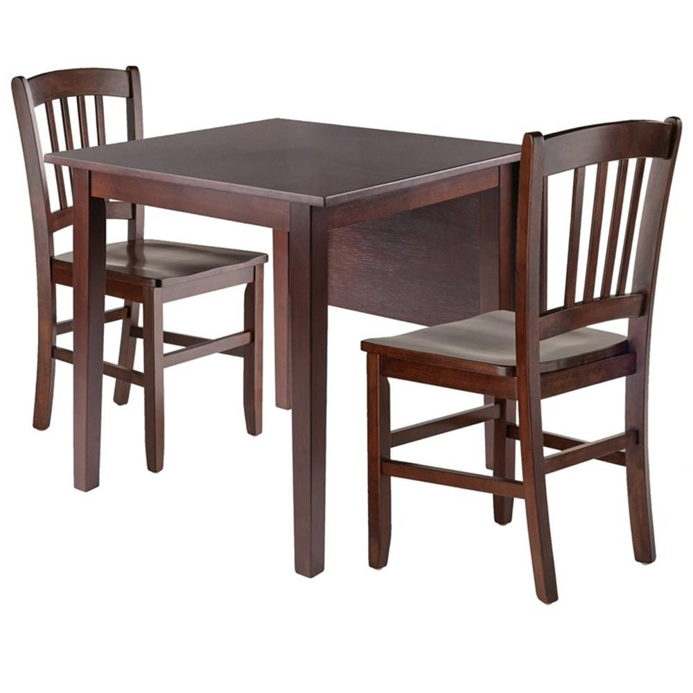 Winsome Perrone 3-Piece 48" Transitional Solid Wood Dining Set in Walnut