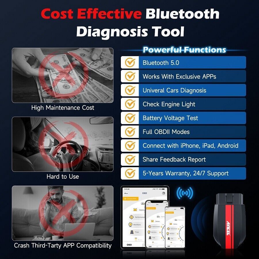 ANCEL BD200 OBD2 Scanner Bluetooth Code Reader Check Engine Diagnostic Scan Tool