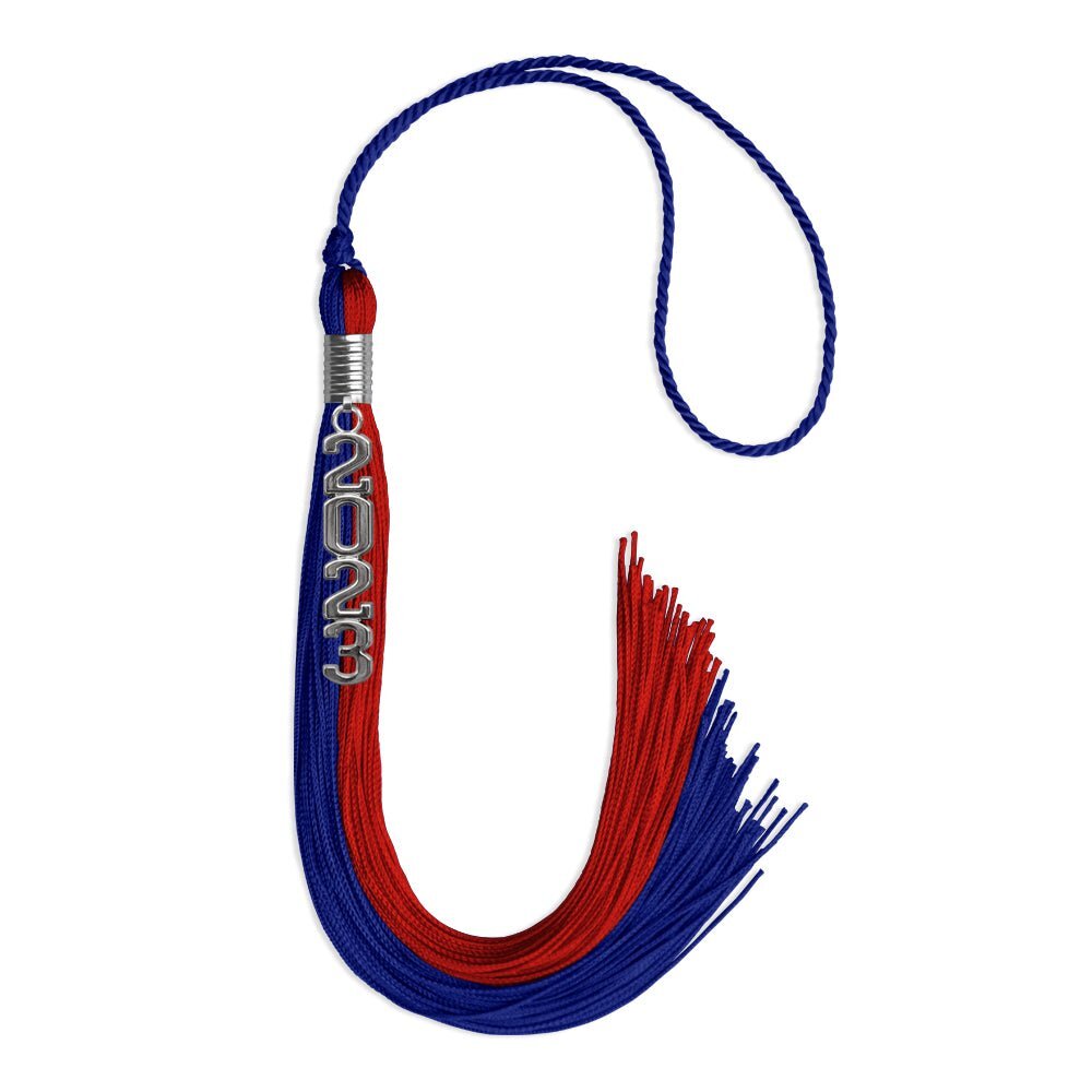 Endea Graduation Royal Blue/Red Tassel With Silver Stacked Date Drop
