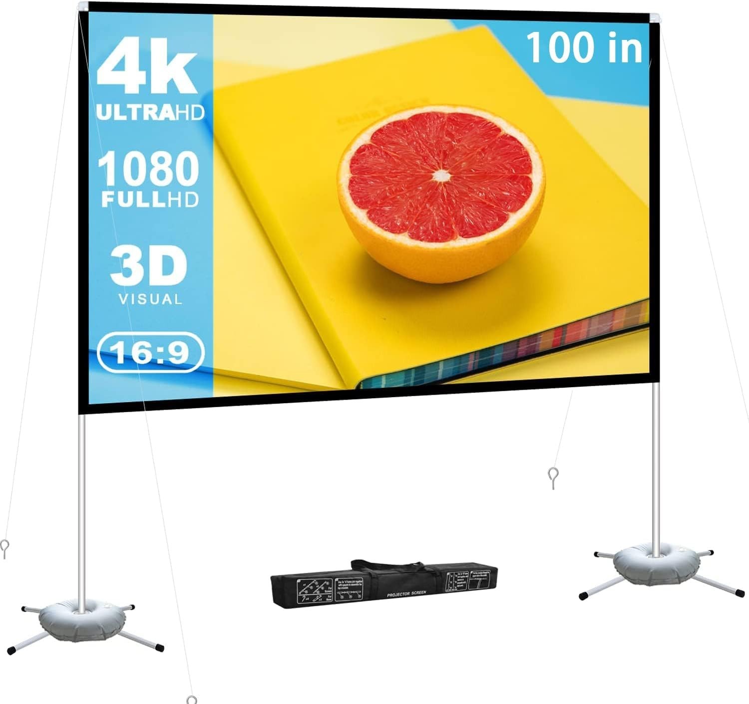 Portable Projector Screen: Foldable Rear 4K Projection Screen 100 inch