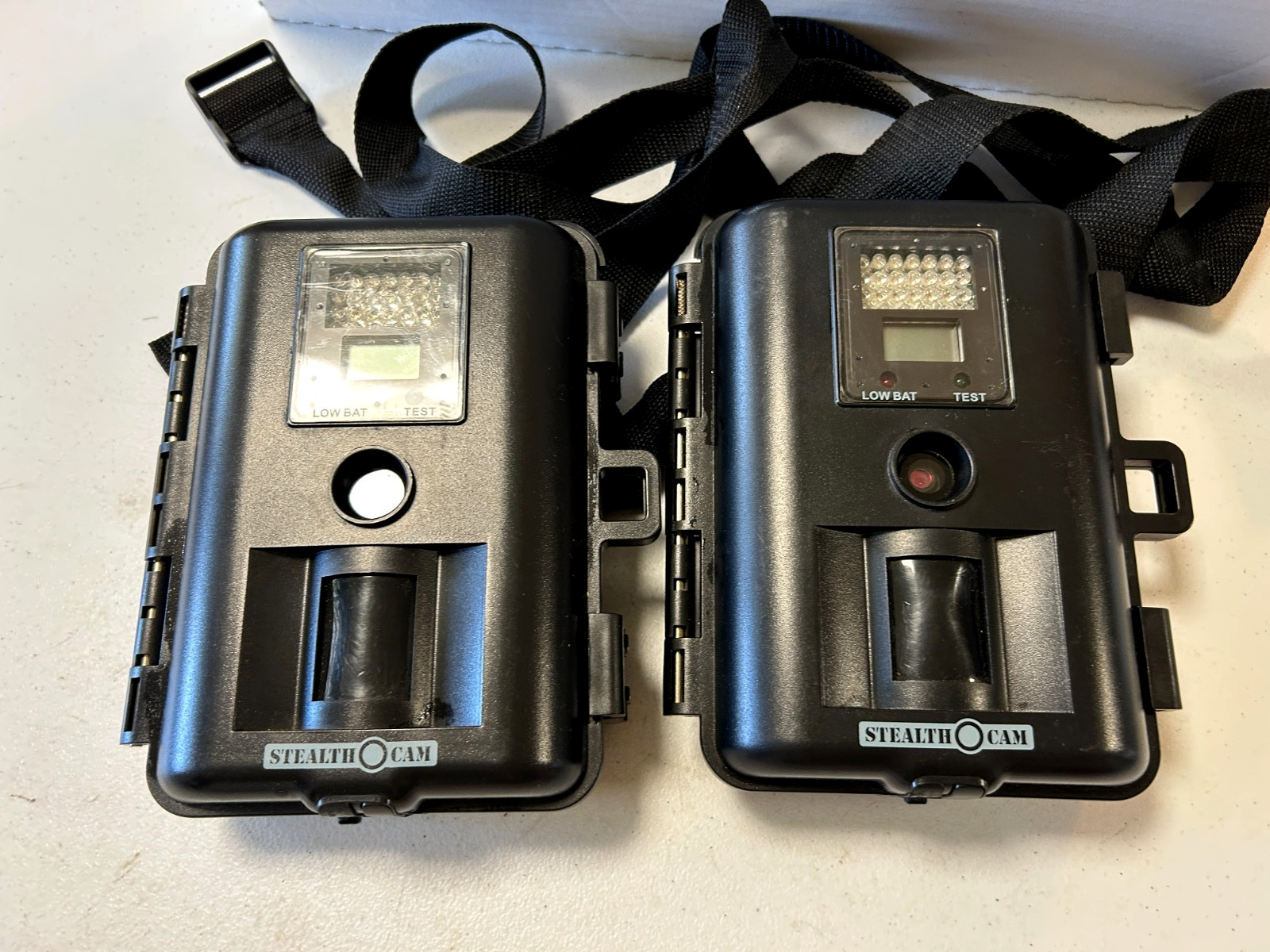 2 Vintage Stealth Cam Trail Cameras Black, STC-15301R, with Straps, "C" Battery