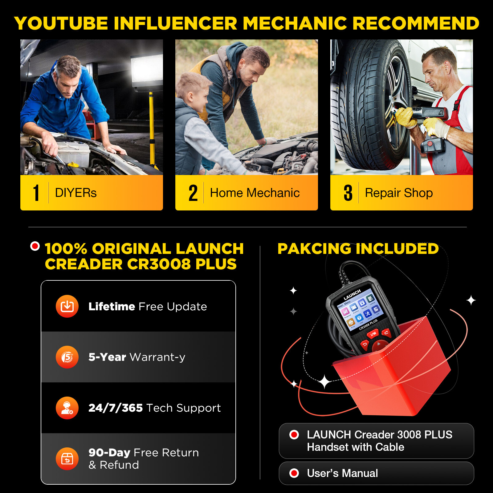 LAUNCH CR3008 PLUS Fault Code Reader Scanner OBD2 EOBD Car Diagnostic Scan Tool