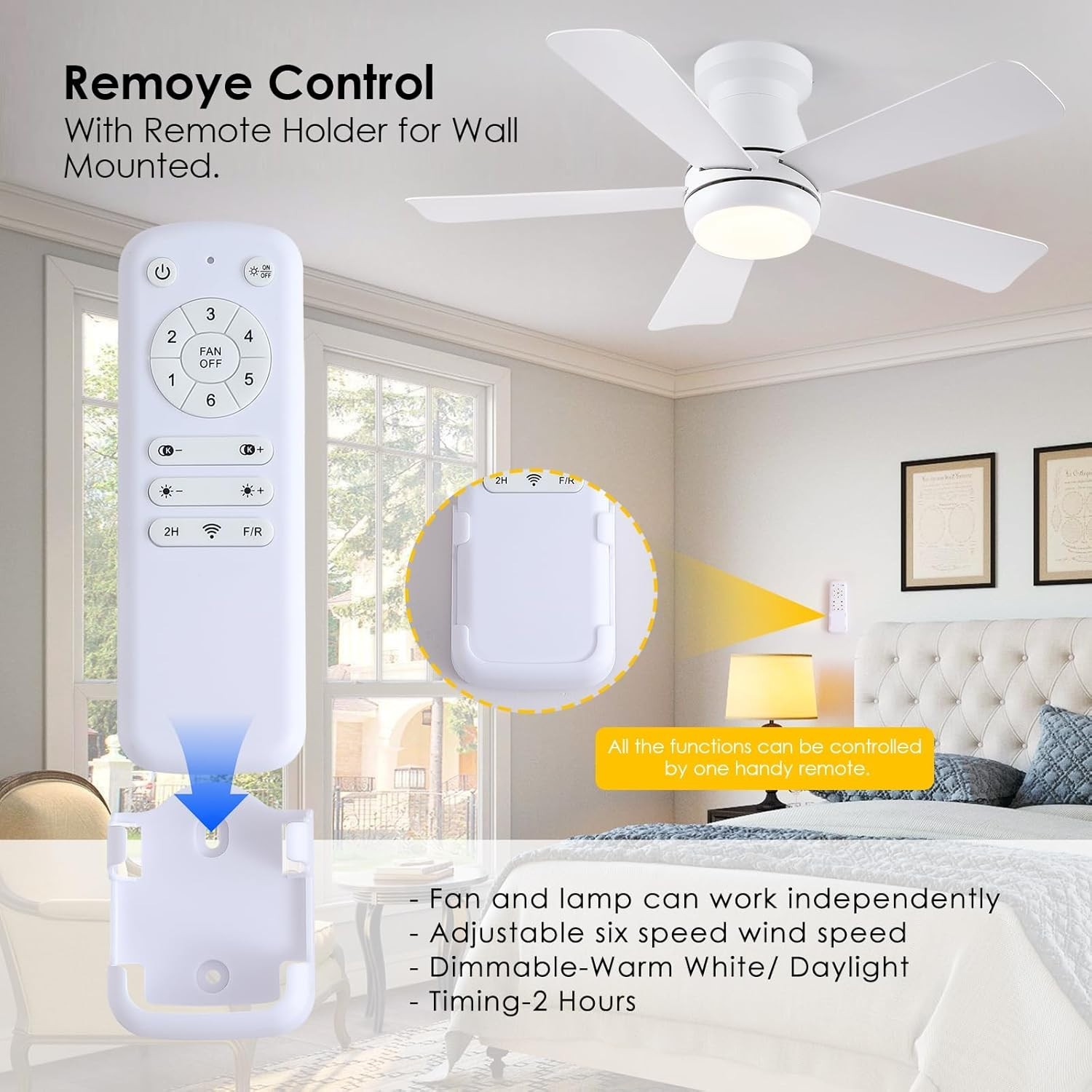 40in Ceiling Fan with Light Remote Dimmable 6 Speed DC Flush Mount