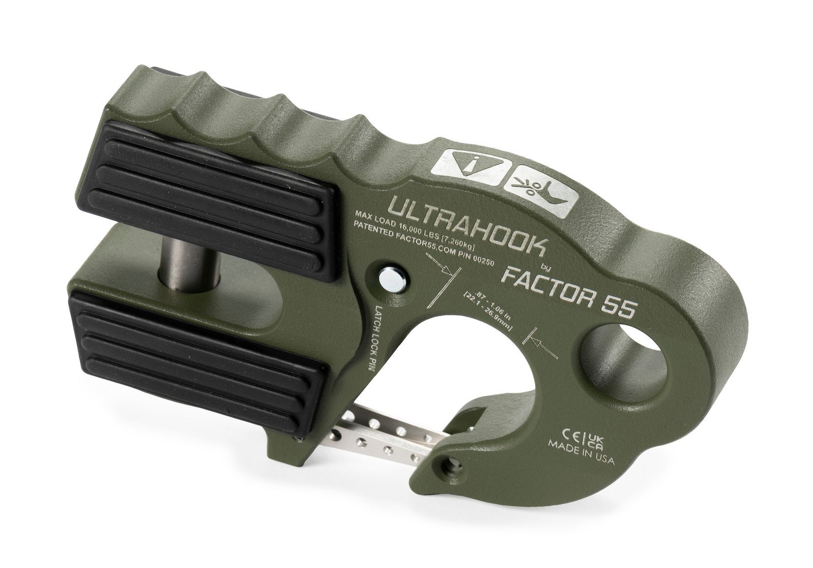 Factor 55 00250-14 ULTRAHOOK WINCH HOOK w/SHACKLE MOUNT OD GREEN