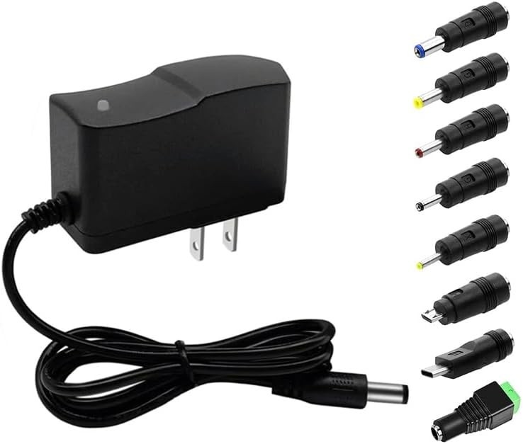 Versatile 9V 1A AC Adapter with 8 Interchangeable Tips for All Your Devices