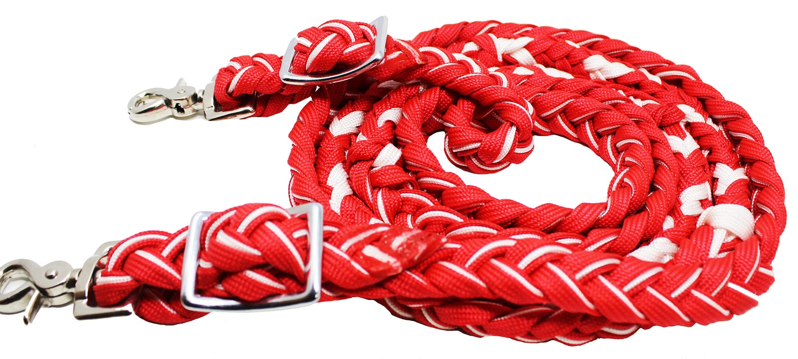 Horse Braided 8 Ft. Poly Nylon Roping Western Barrel Reins Tack Red/White 607241