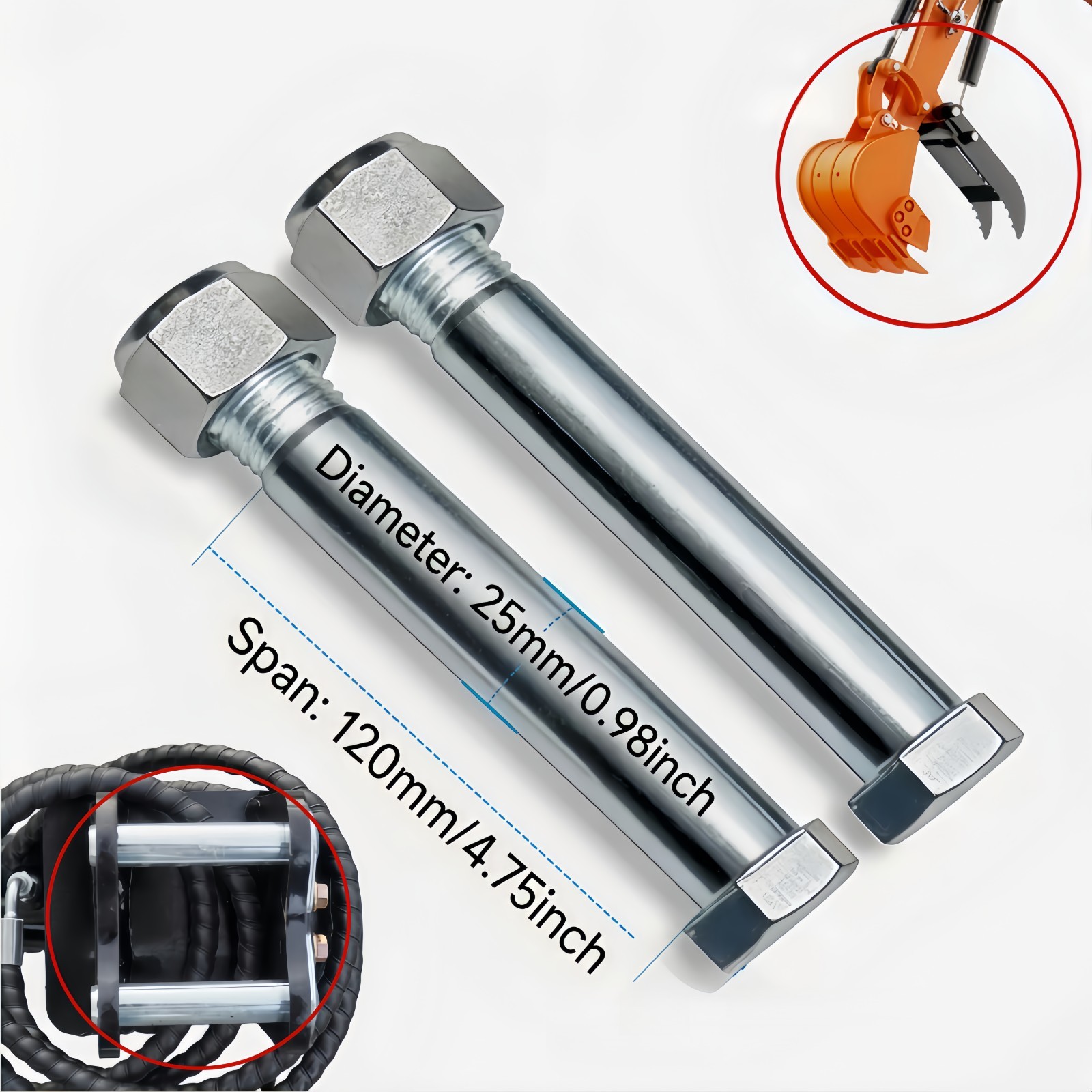 2PCS 25mm/0.98in Pins for Mini Excavator Bucket Attachment New Steel Material