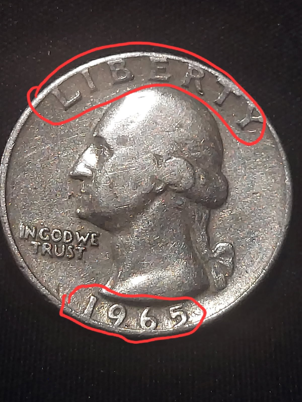 1965 25 C Washington Quarter Multiple Errors Coin