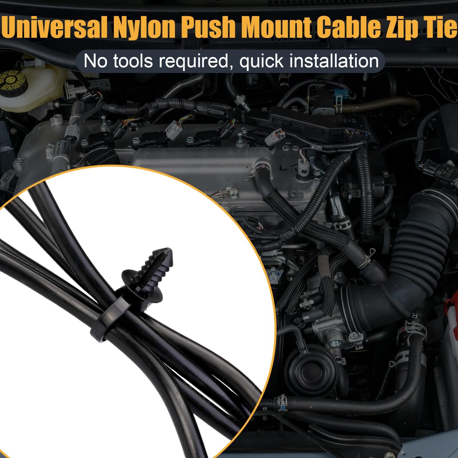 50pcs Universal Nylon Push Mount Cable Zip Ties Heavy Duty Self Locking Holder 5
