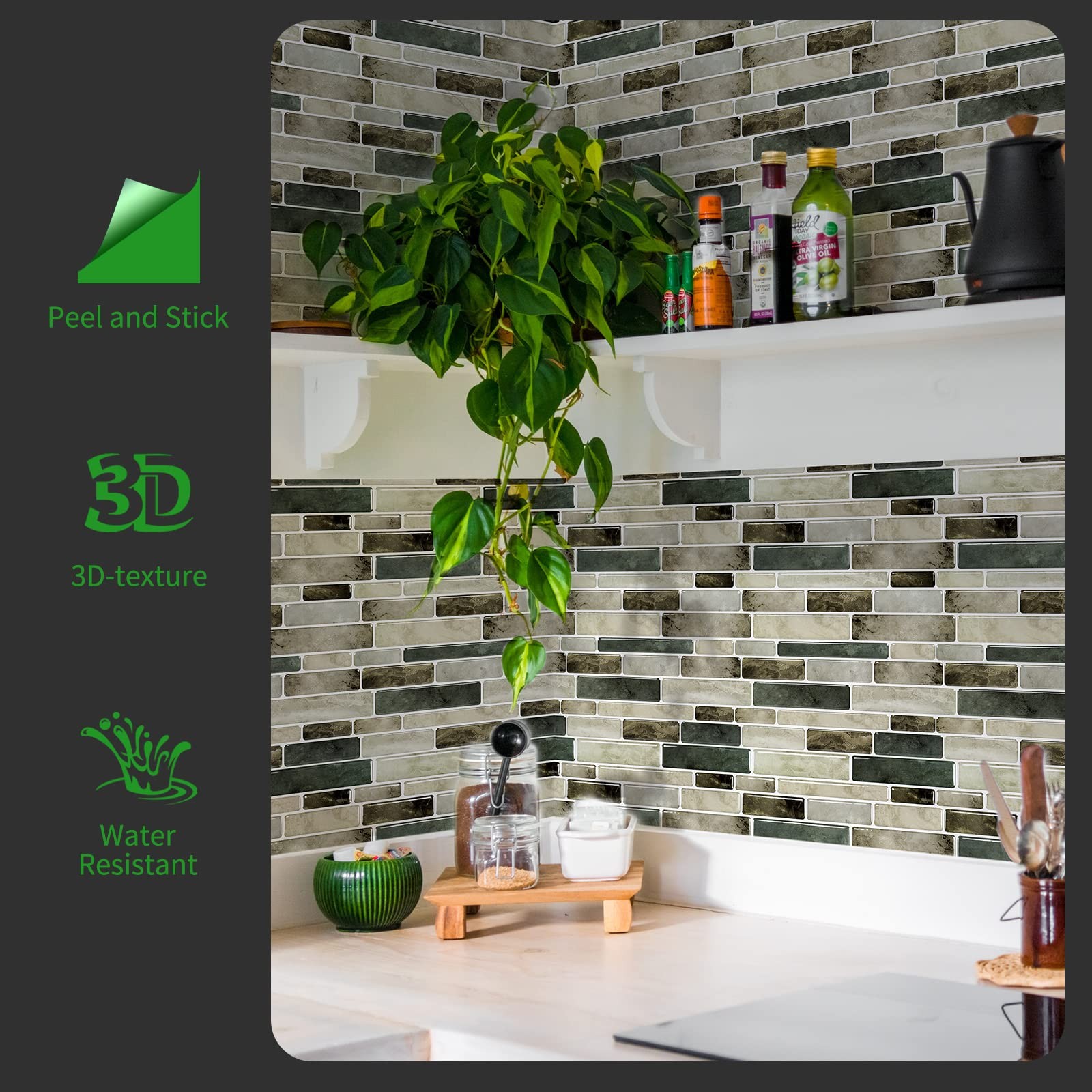 LONGKING Marble Peel and Stick Backsplash for Kitchen, 3D Adhesive Tile Backs...