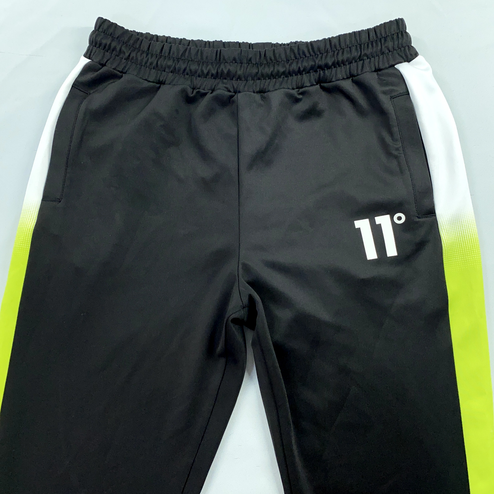 11 Degrees Joggers Mens Large Black Green White Stripe Skinny Zip Ankle Track