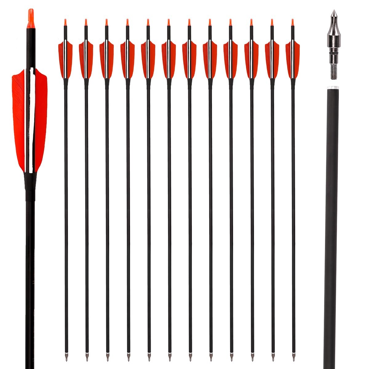 LWANO 30" Carbon Arrows-Archery Target Practice Hunting Arrows with 4" Orange