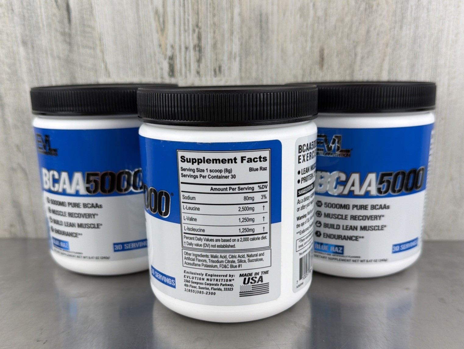 3 Pack - EVL Evlution Nutrition BCAA 5000 Workout Recovery Blue Raz