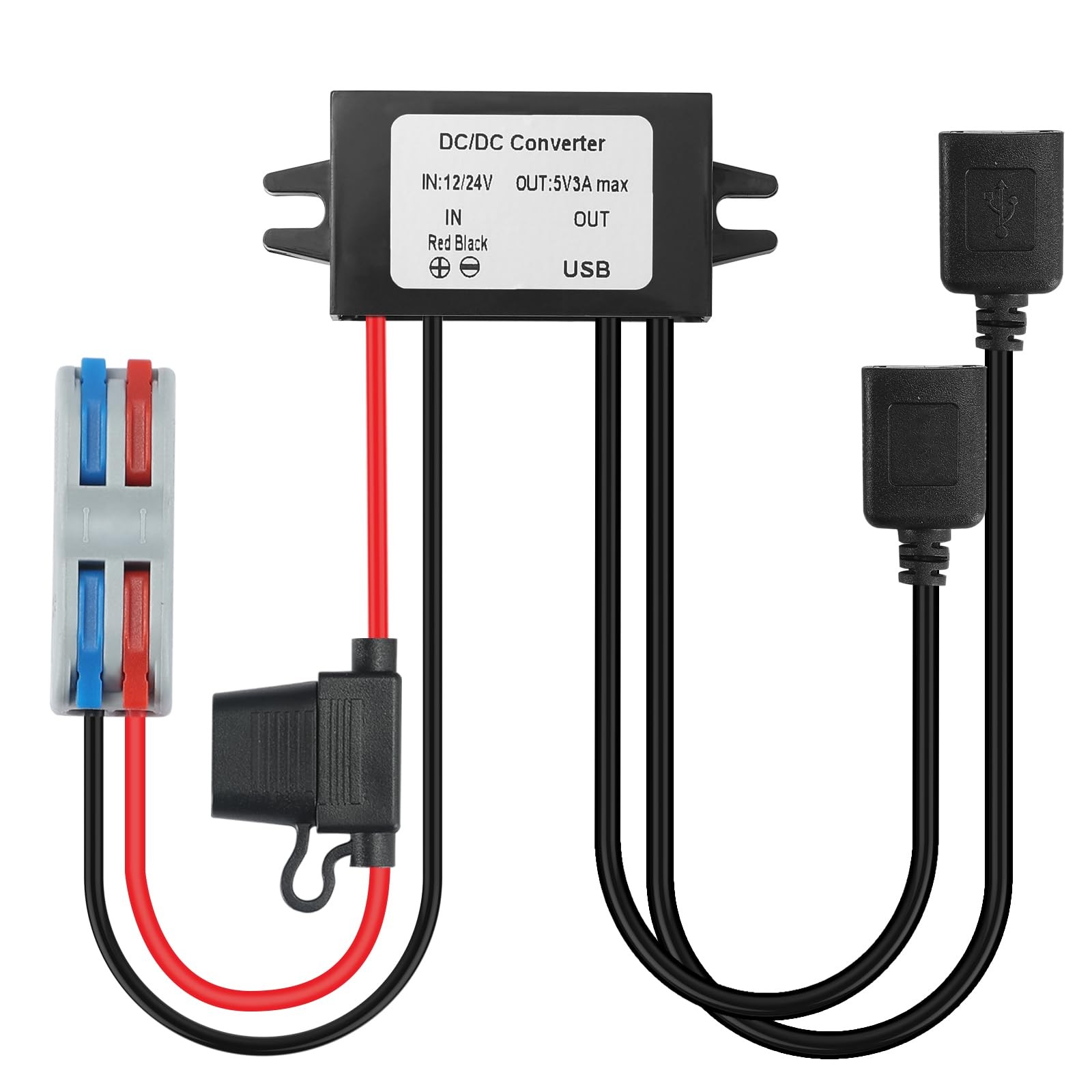 DC-DC Step Down Converter 12V/24V to 5V 3A 15W Dual USB for Golf Cart