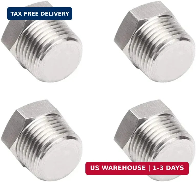 Joywayus 4Pcs Stainless Steel Outer Hex Thread Socket Pipe Plug Fitting 1/4" NPT