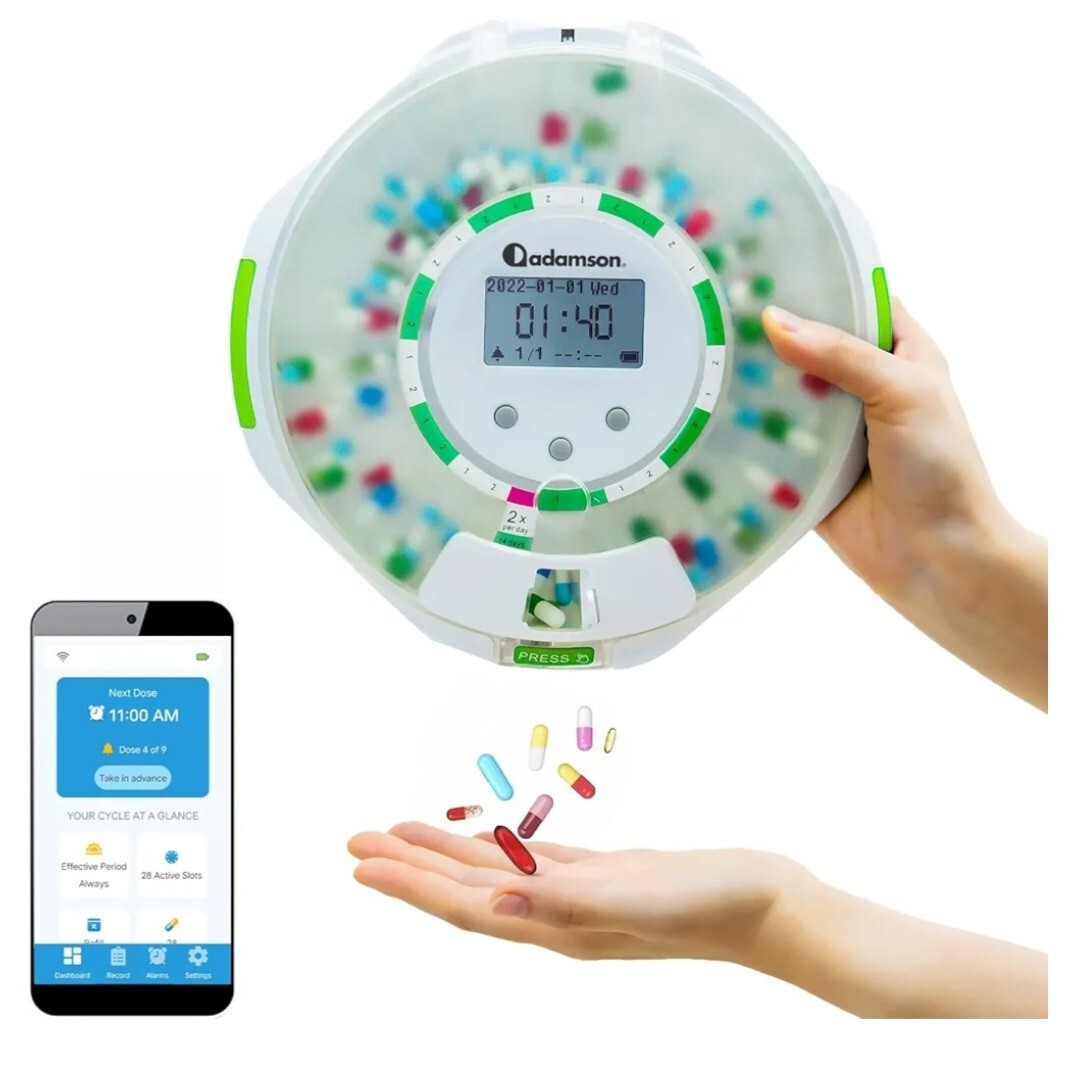 Adamson TimelyMed Smart Pill Dispenser Machine Alarm WiFi App Lock Organize Self