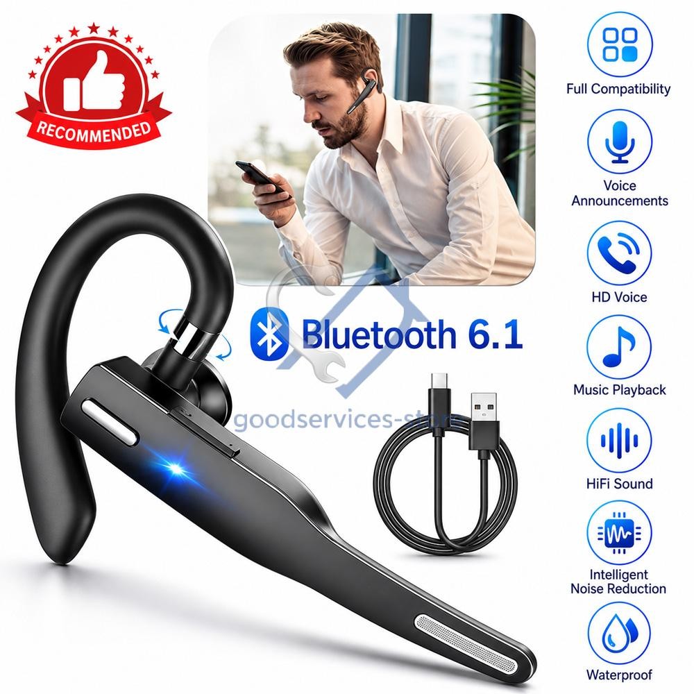 Trucker Wireless Bluetooth 6.1 Earpiece Headset Mic Earbud Noise Cancelling New