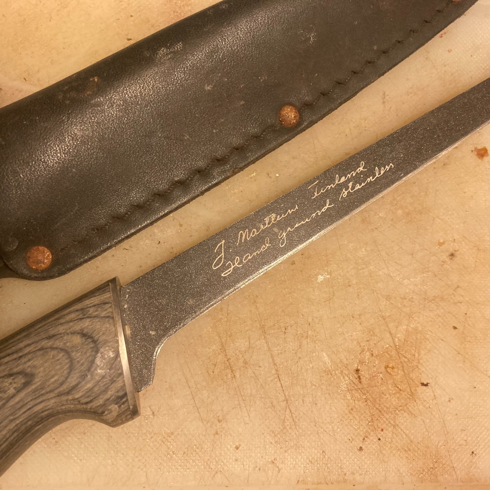 MARTTIINI Presentaion Martef Fillet Knife 6" Grey Birch PRFGL6 + Leather Sheath