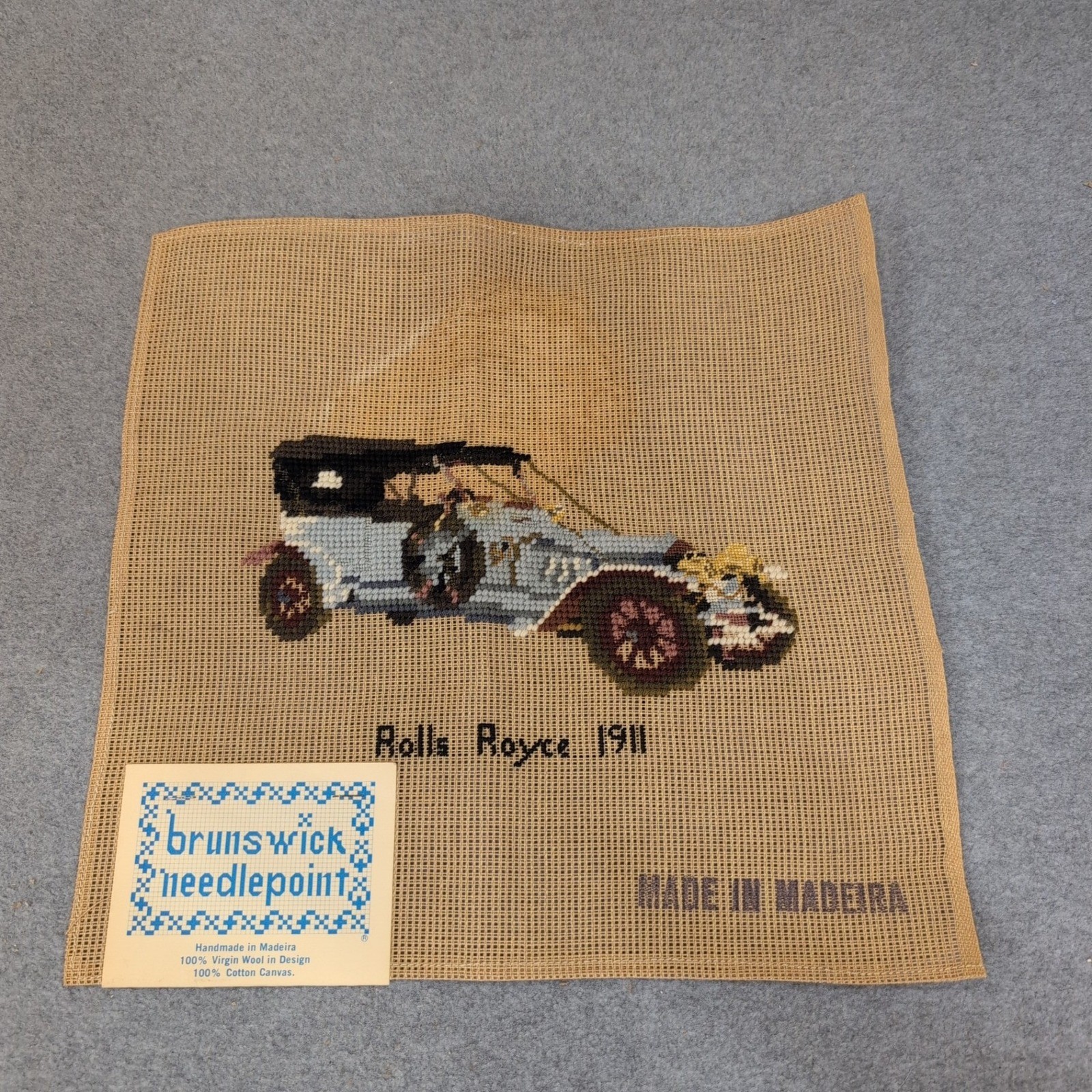 Brunswick Needlepoint 1911 Rolls Royce Antique Car Madeira Wool Canvas P-945