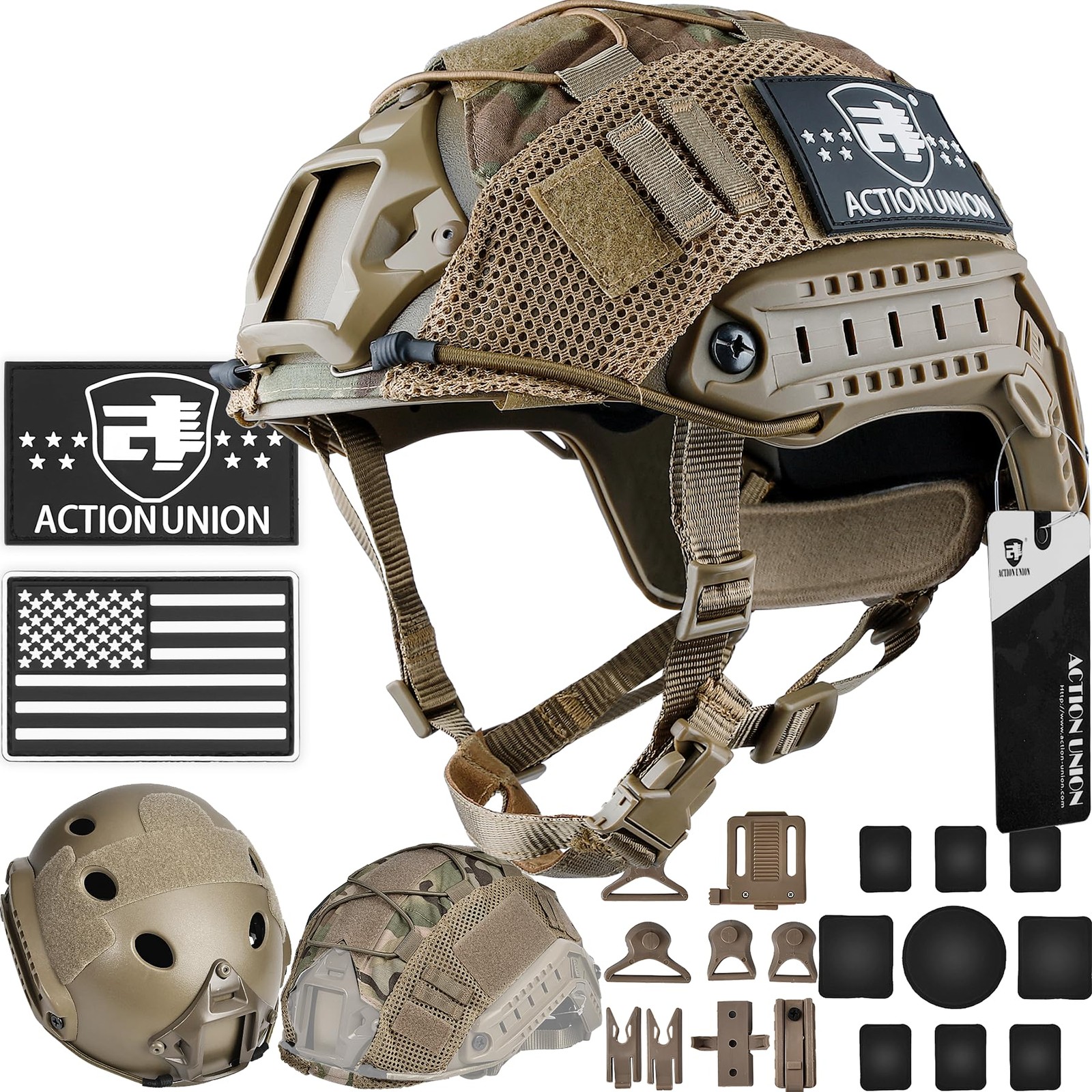 ACTIONUNION Airsoft Helmet Basic Set PJ Type Tactical Paintball Medium, Tan