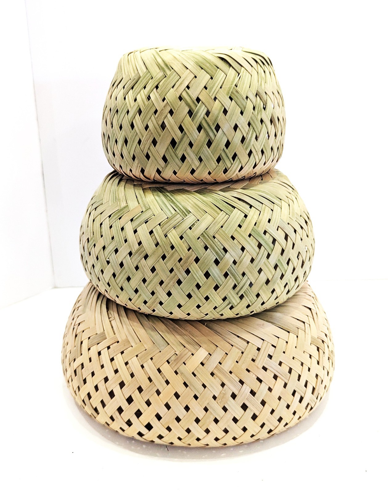 3 Crate and Barrel Nesting BAMBU Bamboo Natural Nesting Baskets 10" 8" 6" NEW