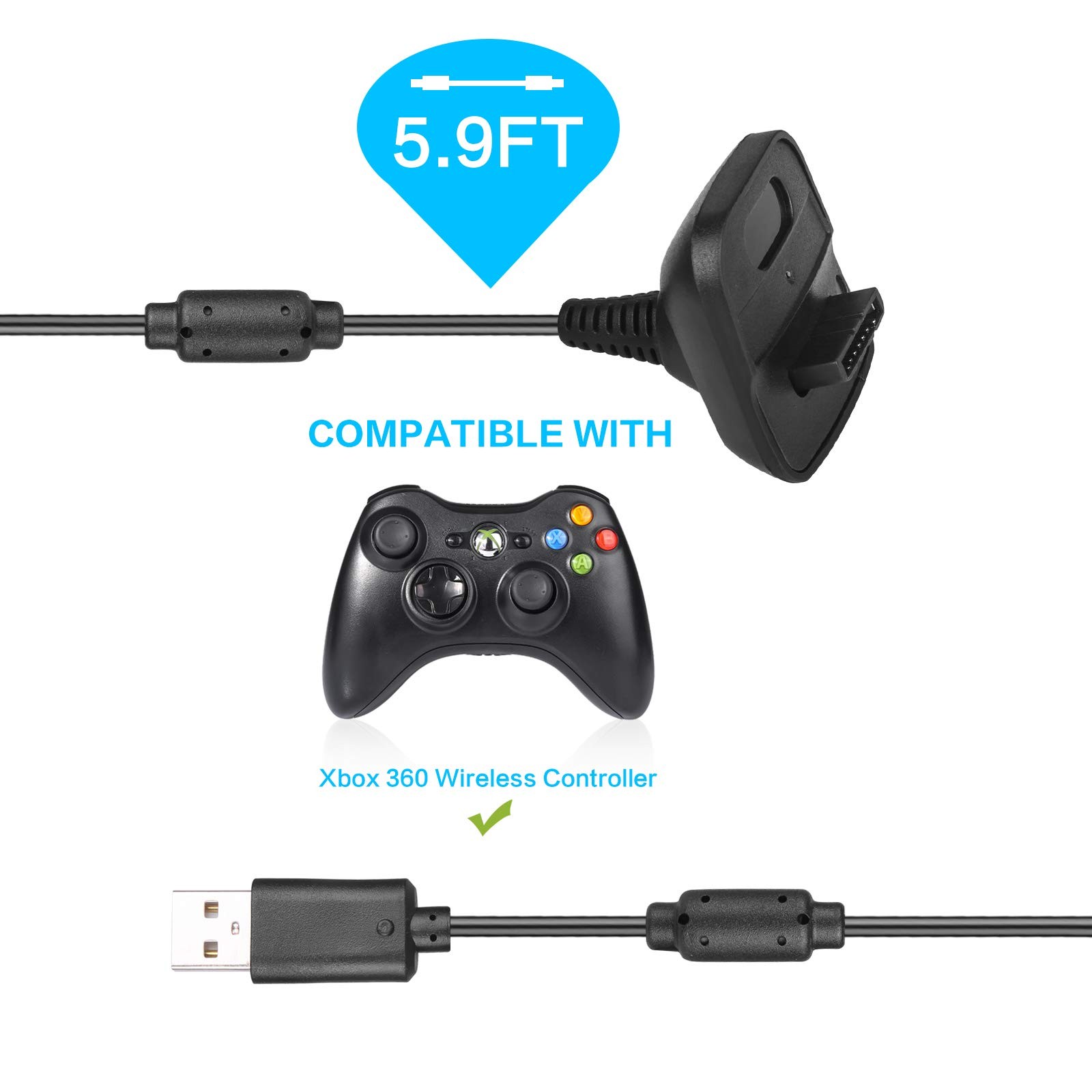 Charger for Xbox 360 Controller, 1 Pack USB Charging Cable Compatible with Mi...
