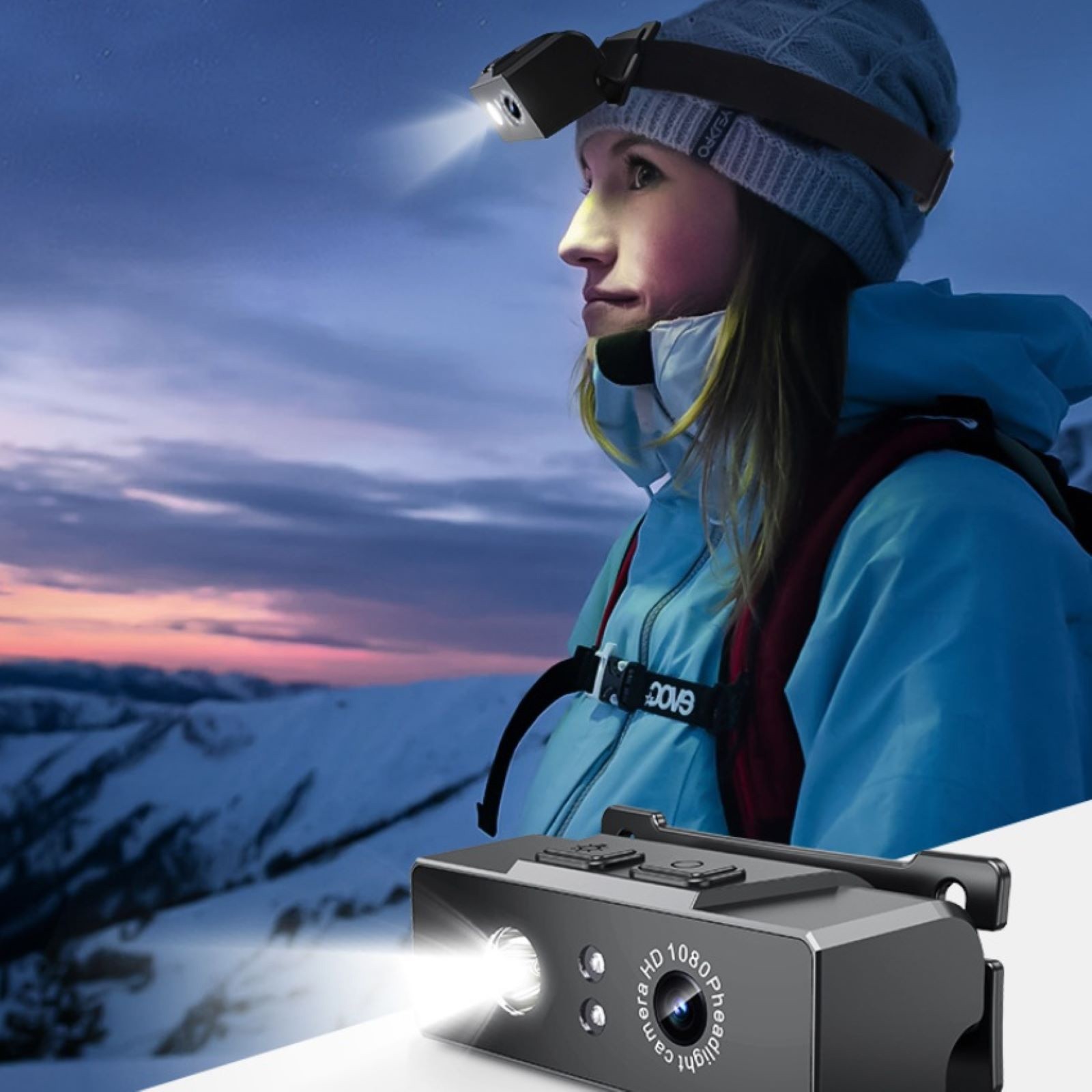 2 in 1 Head-mounted Action Camera 1080P HD Camcorder Camera Night Vision w/Light