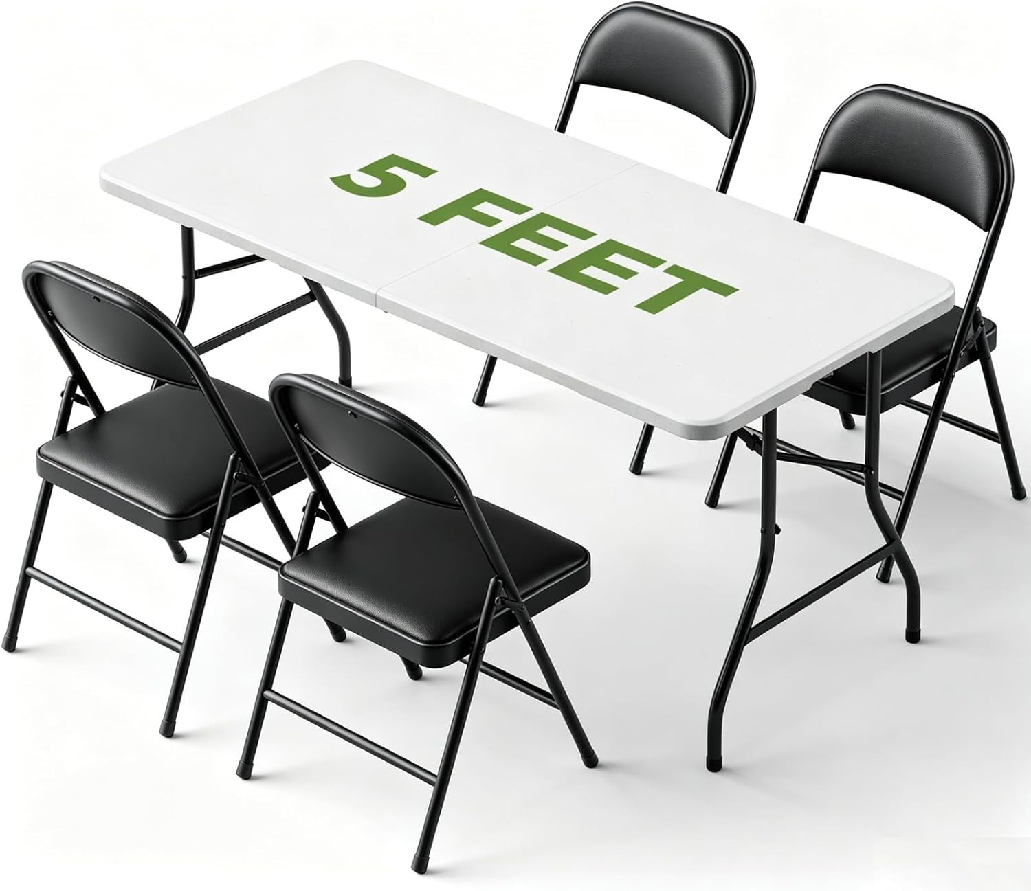 Folding Dining Table Set for 4, 5FT Foldable Plastic Table with Carrying Handle