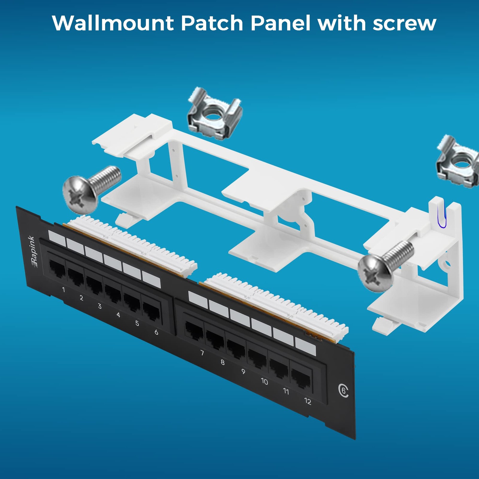 Patch Panel 12 Port Cat6 10G Support, Network Patch Panel UTP 10-Inch, Wallmo...