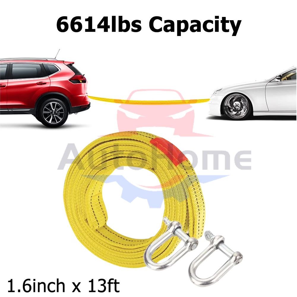 2PCS Heavy Trailer Tow Strap 1.6"x 13' Rope Car Trailer 6,614Lb Towing Recovery