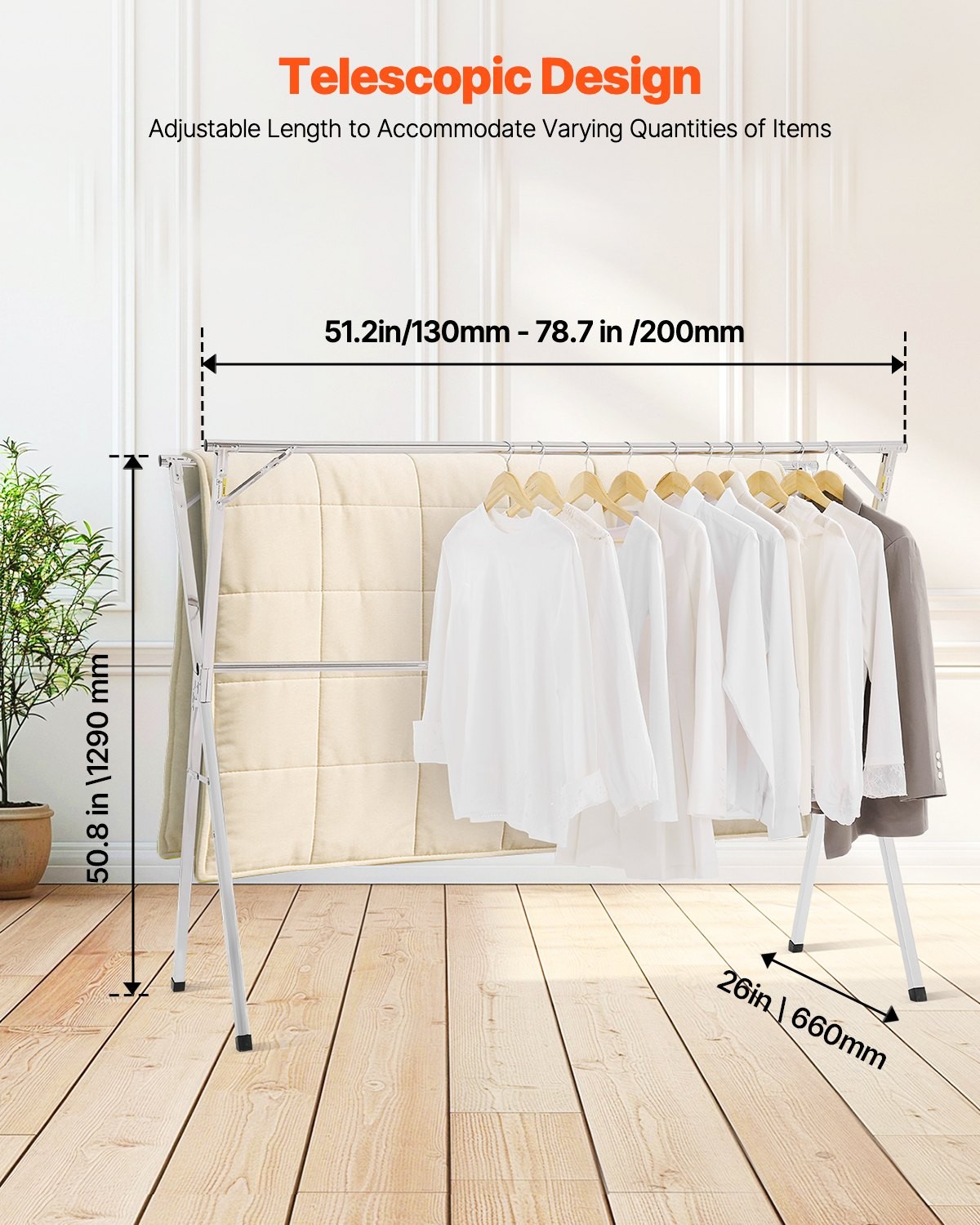 Clothes Drying Rack;2-Tier Telescopic Laundry Dryer Rack;Stainless Steel Drying
