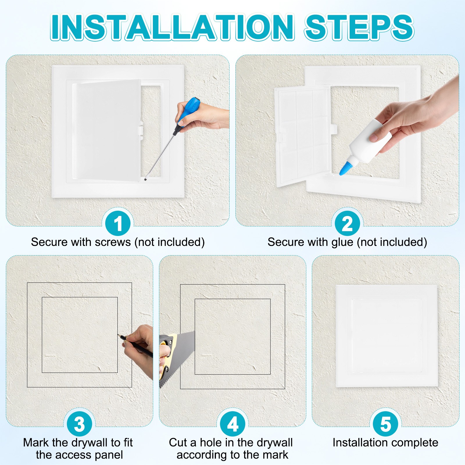 2-Pack Access Panel for Drywall, 4.9x5" Plastic Wall Hole Cover [White]