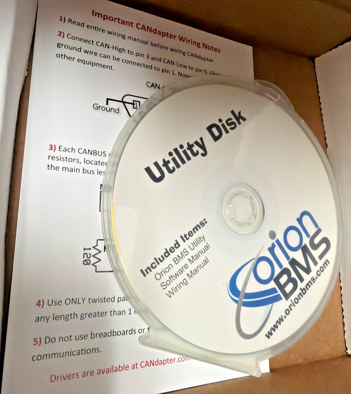 Orion BMS Utility Disk Software Manual CD CANdapter Battery Management System