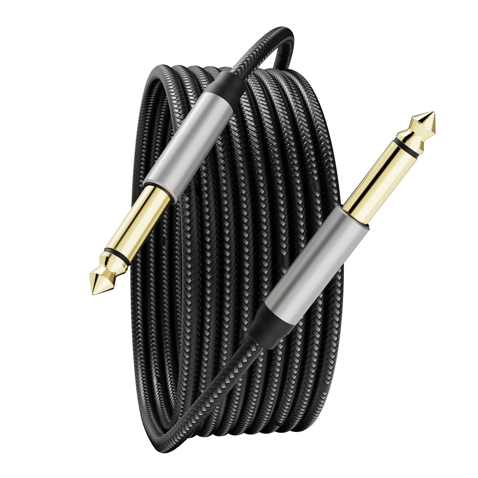 6.35mm Instrument Cable 10Ft,Silver Color Premium 6.35mm Mono Jack 1/4" TS Ca...