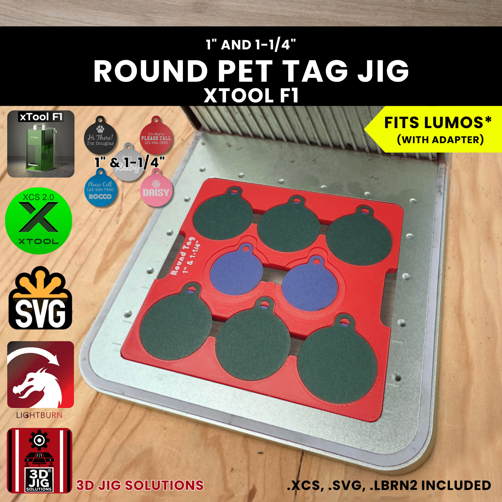 xTool F1 Round Pet Tag Jig | Laser Engraving Template for 2 Sizes