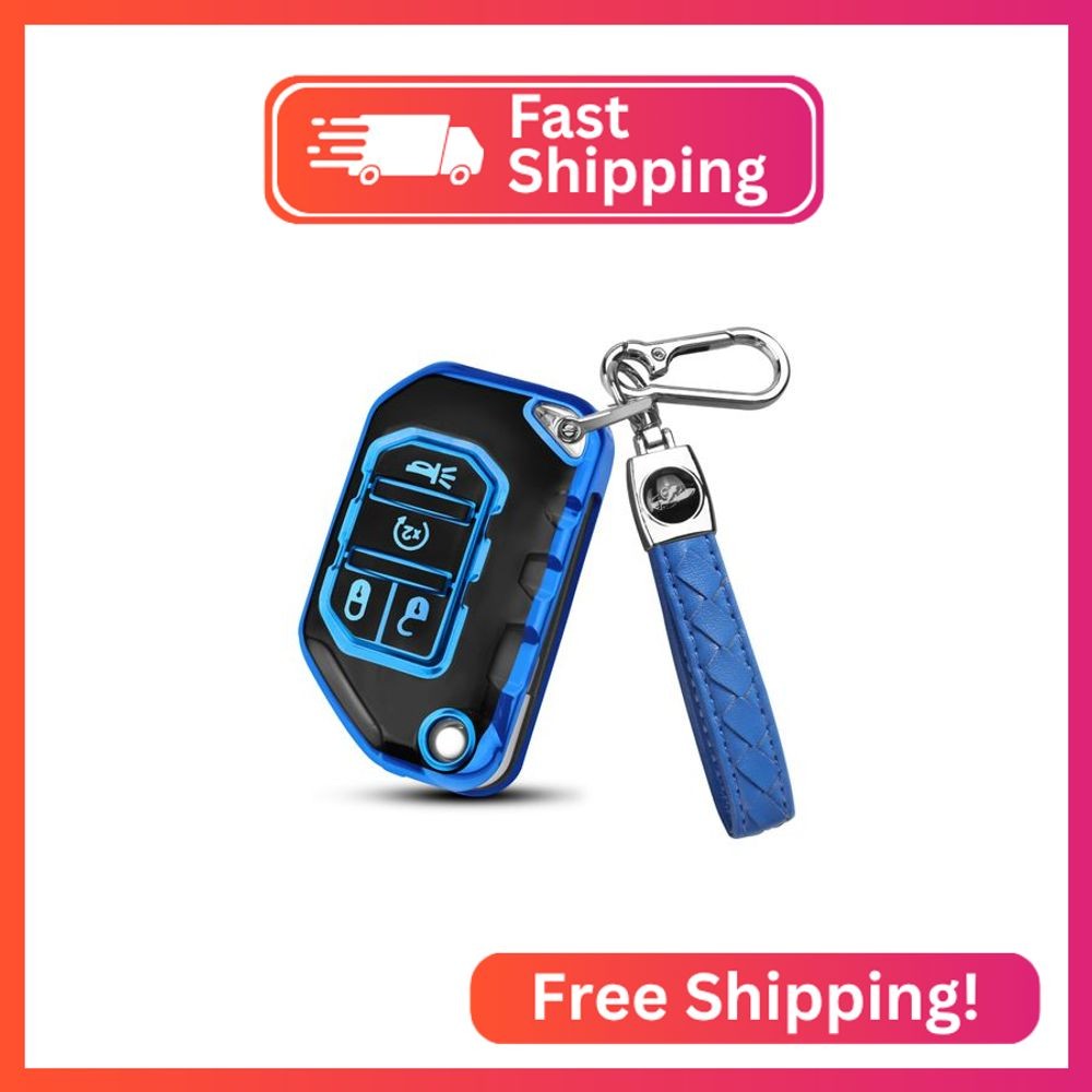 QBUC for Jeep Key Fob Cover with Keychain Compatible with Jeep Wrangler JLU JL G