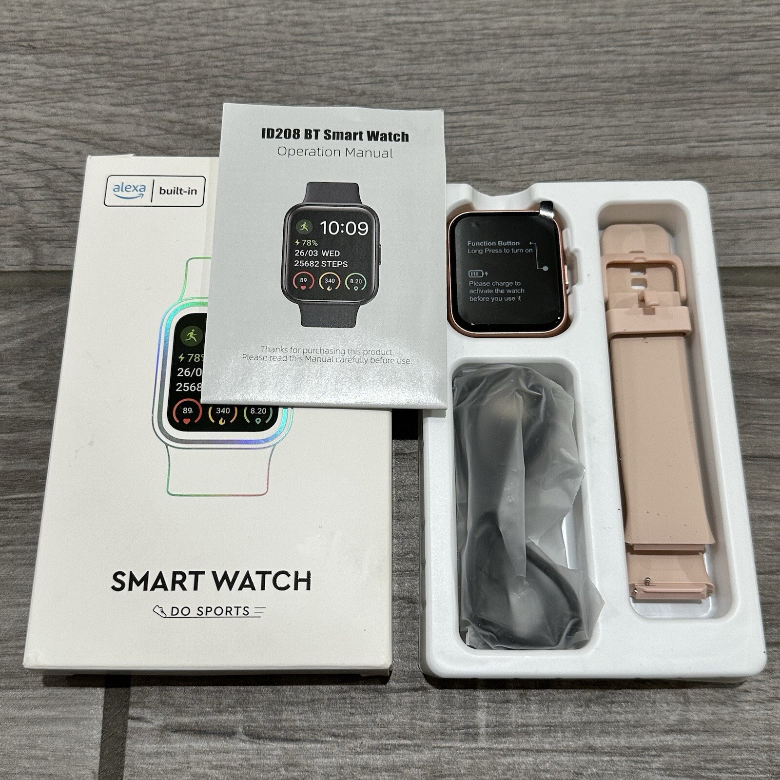 Do Sports Smart Watch ID208 Rose Gold Pink Smartwatch w/ Alexa Built-In