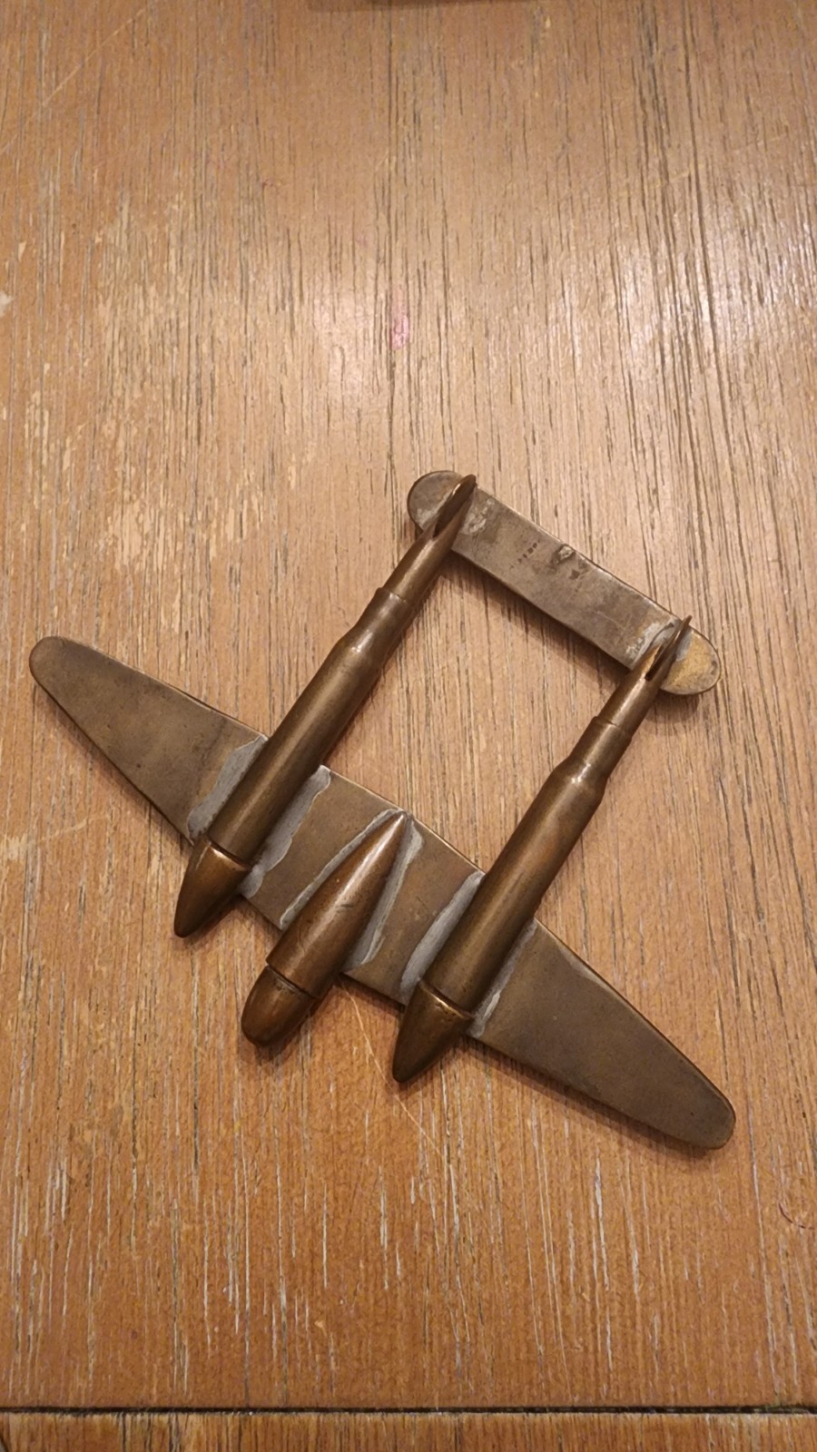 WWII Trench Art P38 Airplane, 1940s, Handmade, Great Patina