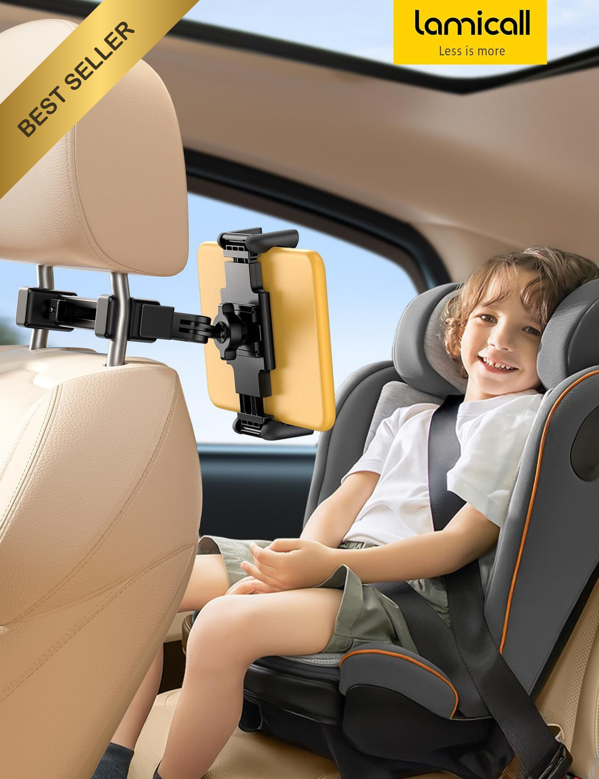 Lamicall Car Headrest Tablet Holder - [Lockable] 4.7-13" Tablets, Black