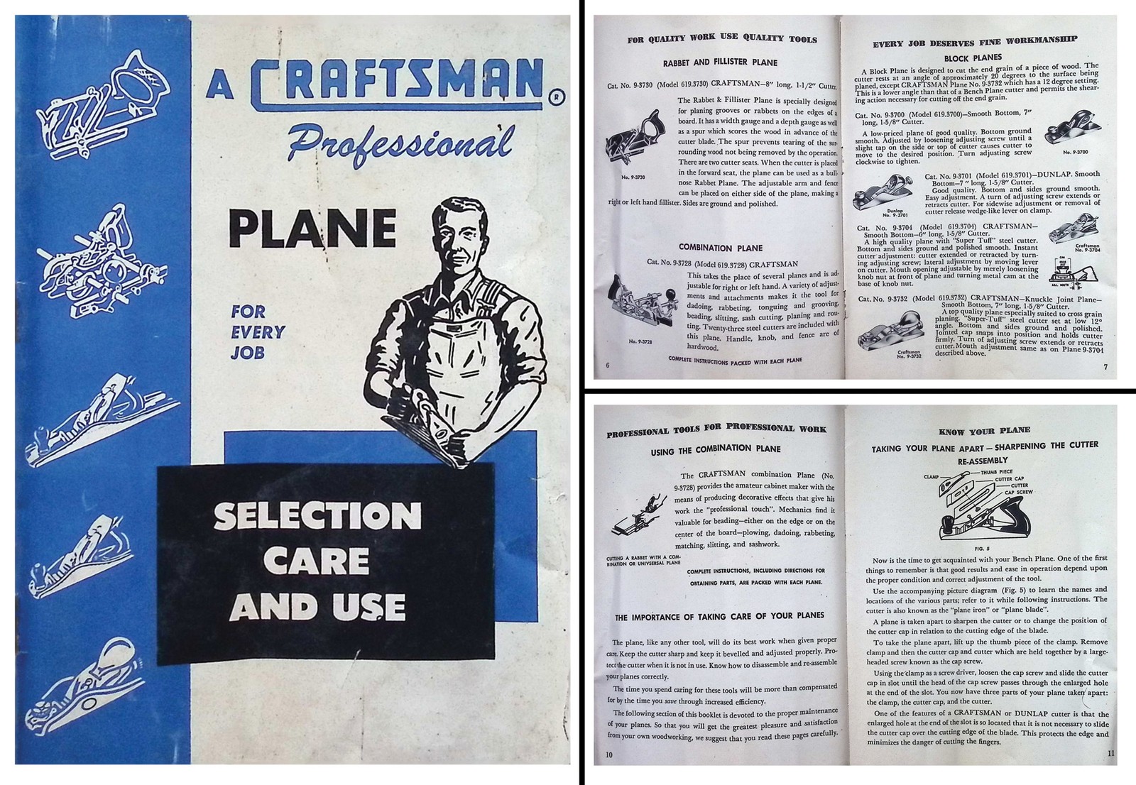 Orig. Sears 1951 18 Page Booklet: "Selection Care & Use of Planes"- mjdtoolparts
