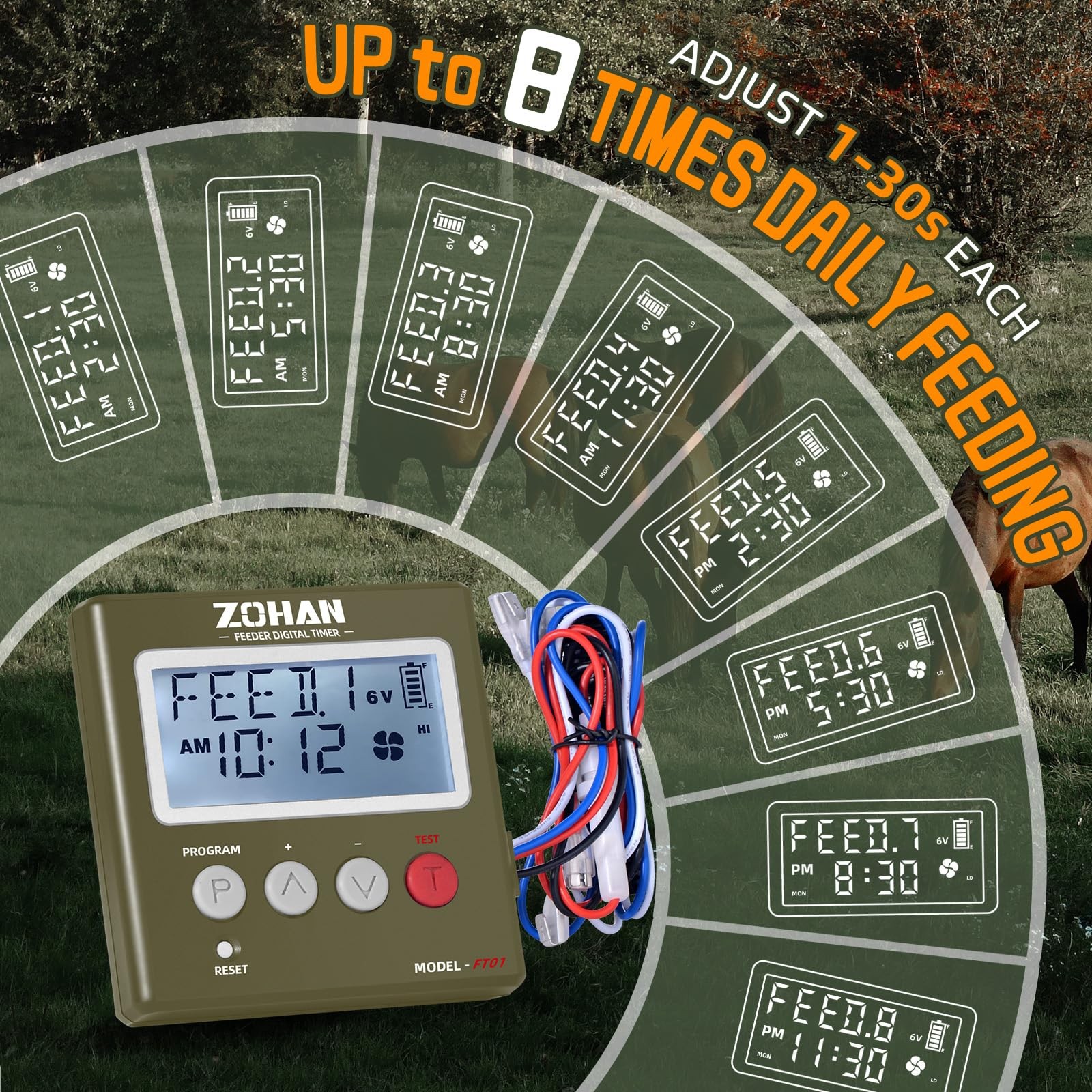 ZOHAN FT01 Deer Feeder Timer - Universal 6V/12V 24h Automatic AMY GREEN