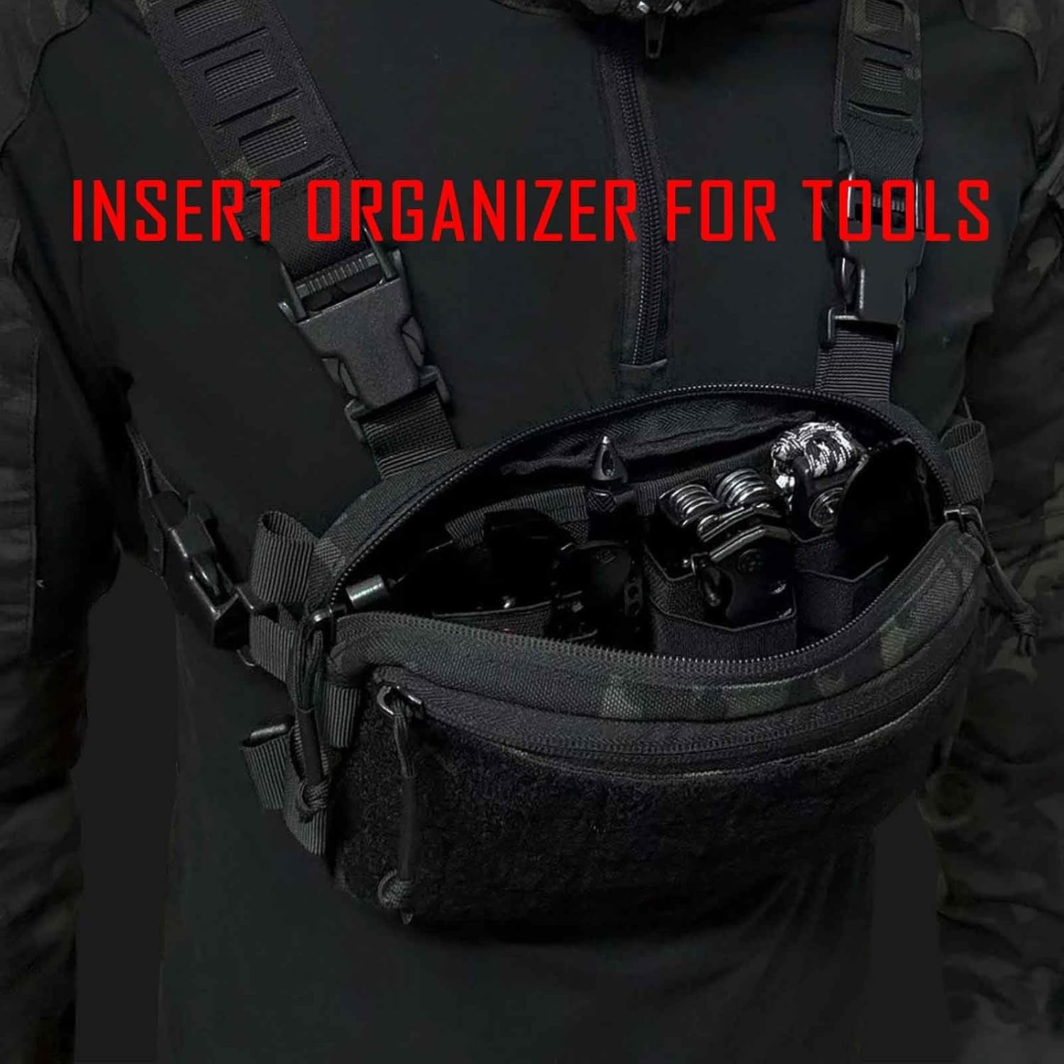 3 Piece EDC Elastic Bag Insert Pouch Panel Hook Backed Accessories Holder, Tacti