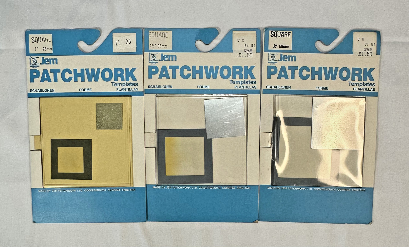 Vintage Quilter Metal Templates Square Lot of 3 NEW Old Stock - JEM UK