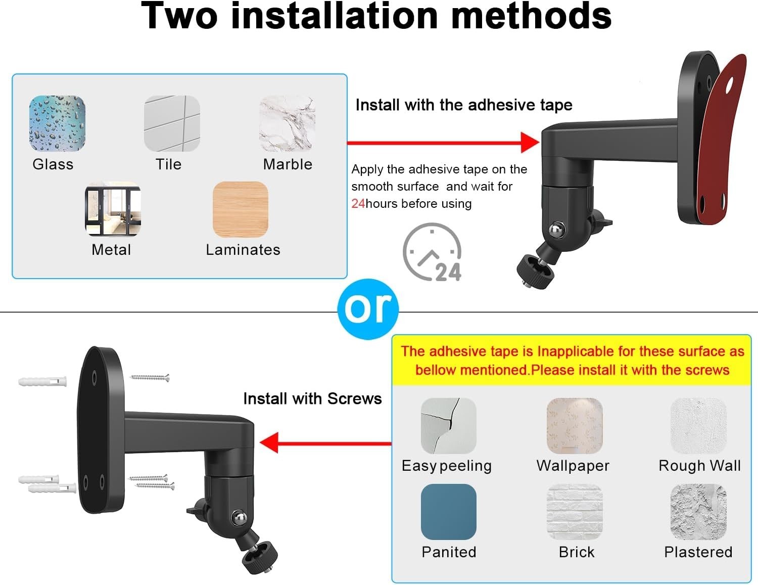 Weatherproof Aluminum Wall Mounts for Ring Cameras - 2-Pack Adjustable Bracket