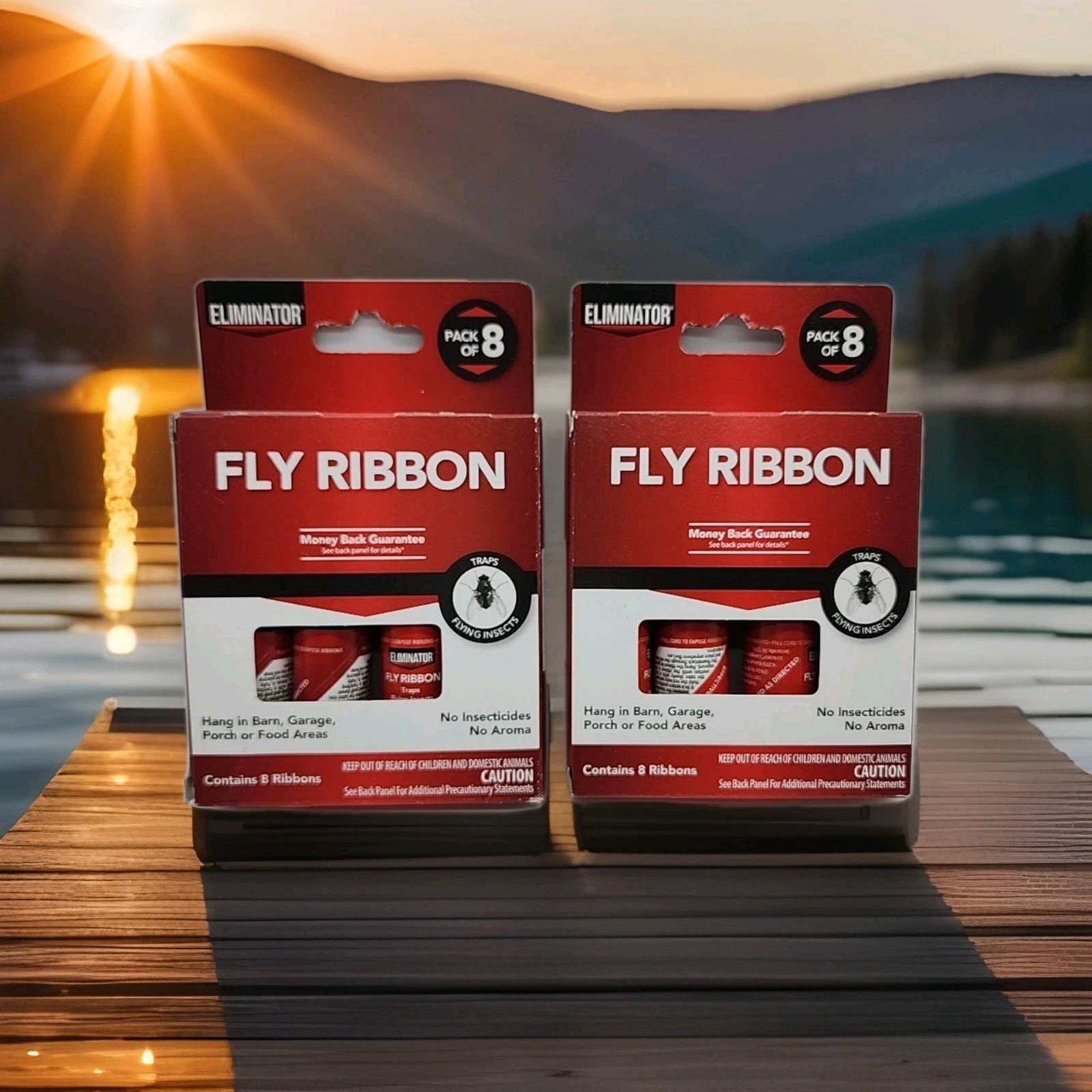 Eliminator Fly Ribbon Non-Toxic Sticky Insect Traps Lot of 2 Packs (16 Total)