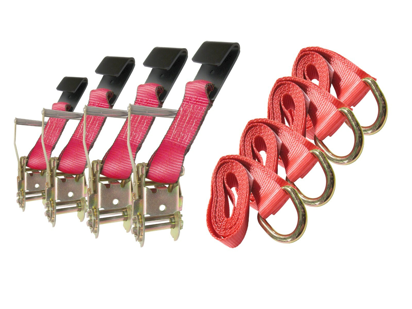 4 Pack Lasso Straps 8 FT D Ring + 4 Rail Hook Ratchet Straps 3335lb Kit
