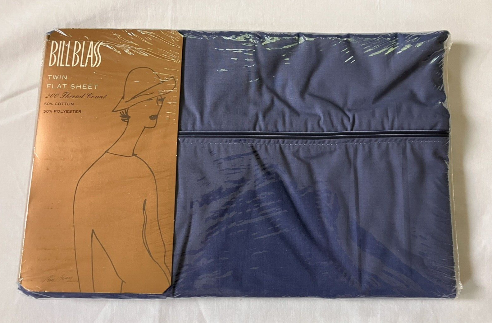 Bill Blass Iris Twin Size Flat Sheet 200 Thread Count Blue Cotton Polyester New